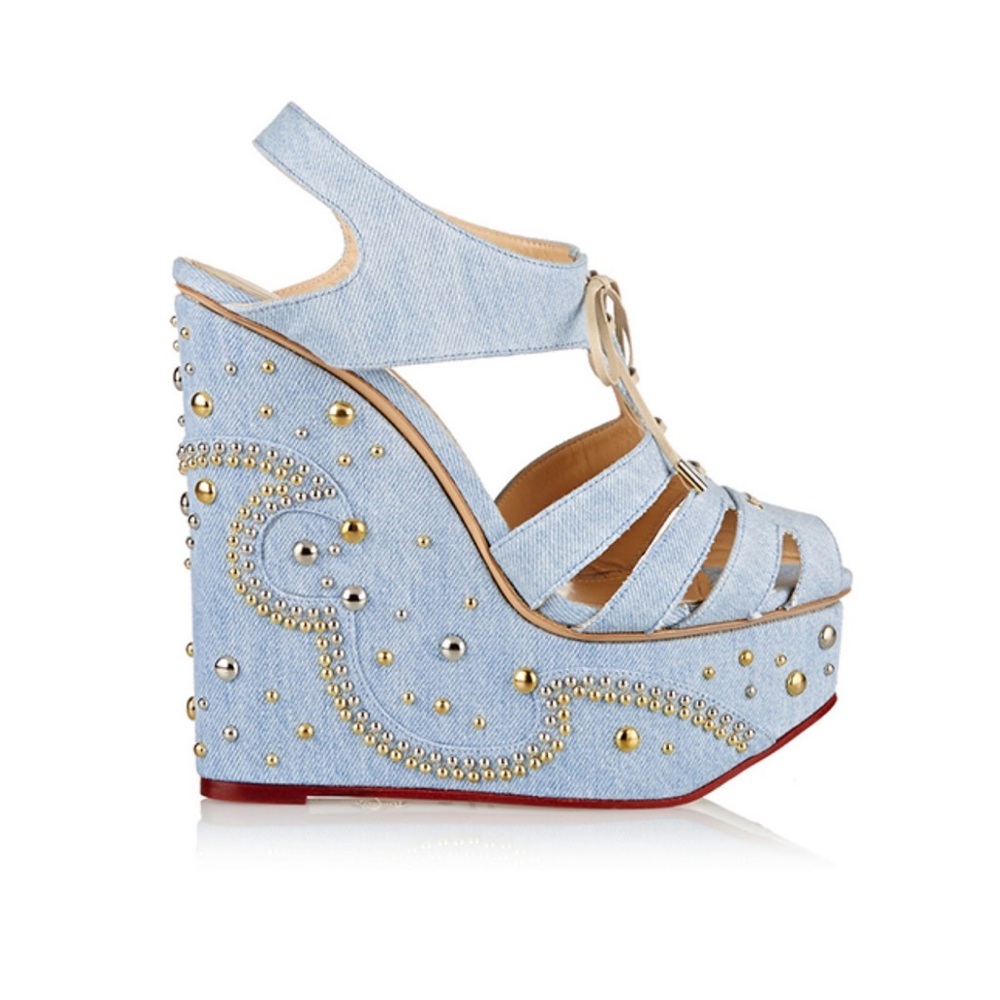 Charlotte Olympia Gene studded denim wedge Blue Denim heel Wedge Sandals